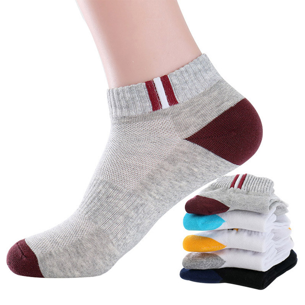 1 Pairs Autumn Summer Men's Short Tube Socks Thin Breathable Mesh Sports Socks Solid Color Patchwork Cotton Ankle Socks