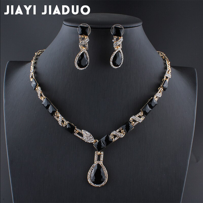 jiayijiaduo wedding necklaces for brides jewellery sets for women Crystal champagne red necklace earrings set Party dress dating