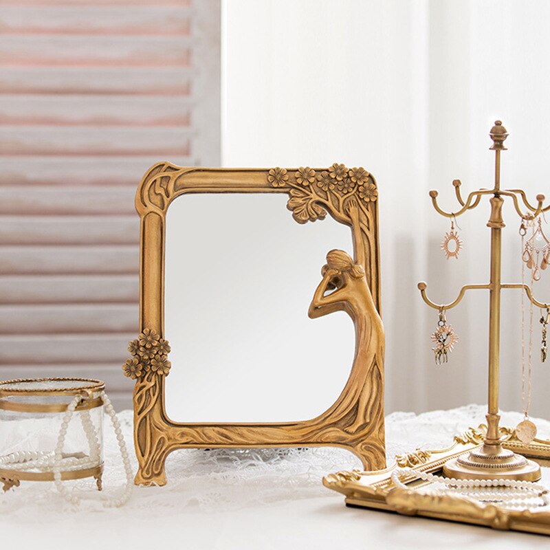 Stand Desktop Spiegel Grote Home Decoratie Elegante Milieuvriendelijke Goud Vintage Barokke Muur Gemonteerde Spiegel Voor Slaapkamer Artistieke: square 24x30