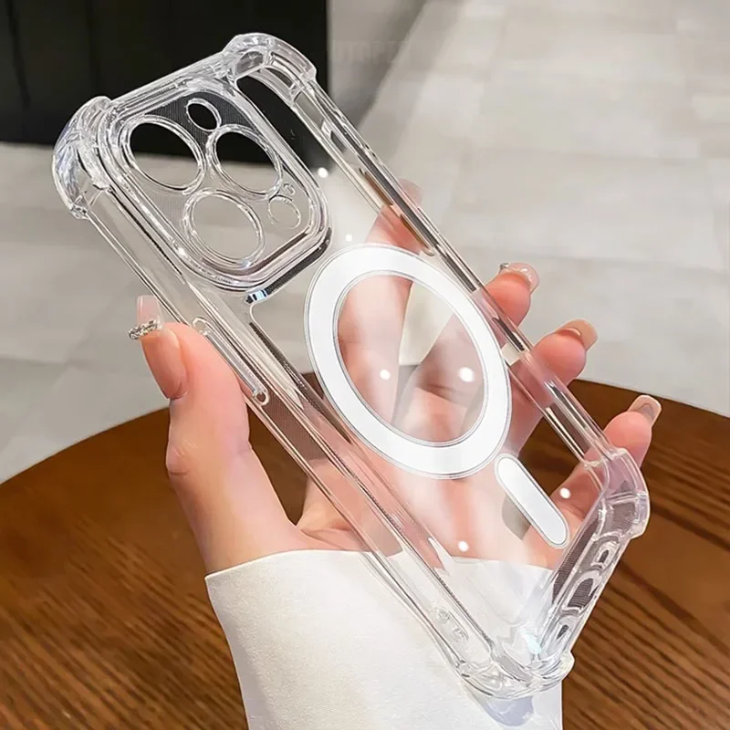 Luxe Magsafe Hoge Transparantie Telefoon Case Voor IPhone 16 15 14 13 12 11 Pro Max Plus Sterke Magnetische Draadloze Opladen cover