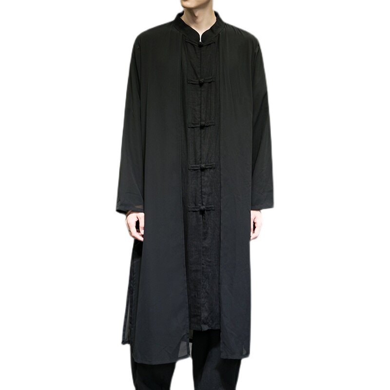 Chinese Traditional Dress Plus Size Long Robe Ancient Style Chiffon Hanfu Men Clothing 2022 Kung Fu Tai Chi Casual Coat Male