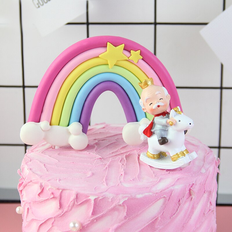 Rainbow Birthday Cake Topper Party Supplies with Rainbow Clouds Balloons Happy Birthday Cake Decorations for Rainbow Theme Party