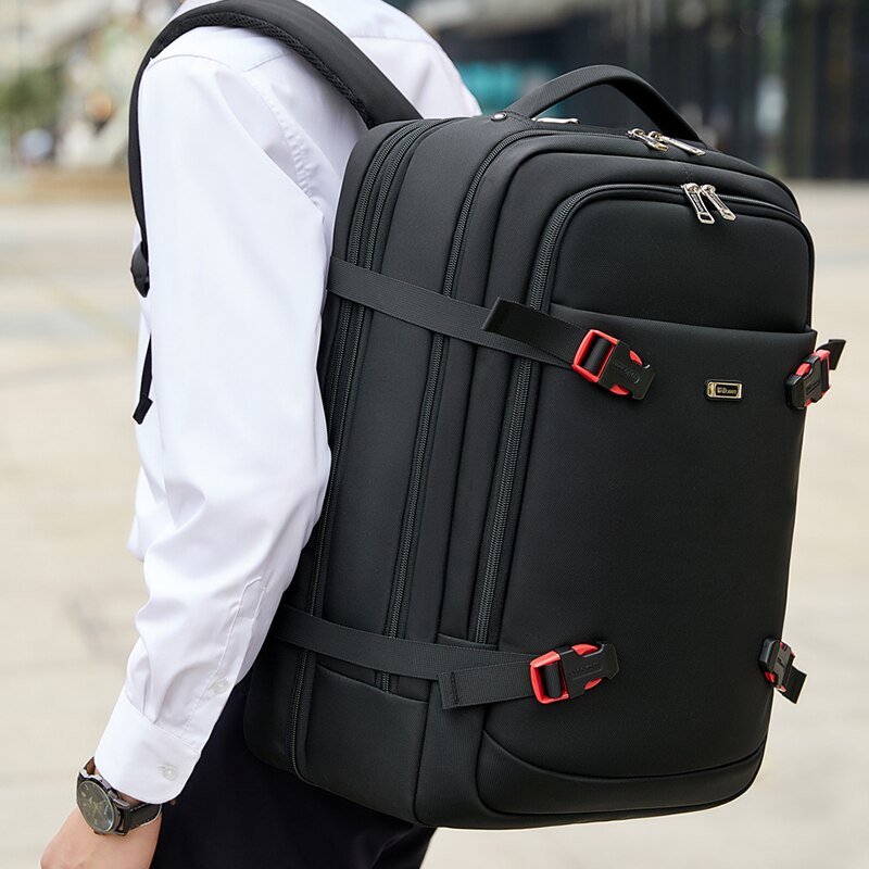 WIERSOON 42L Male Expandable Large Capacity Travel Backpack Men 17 inch Laptop USB Recharging Multi-layer Space Travel Male Bag