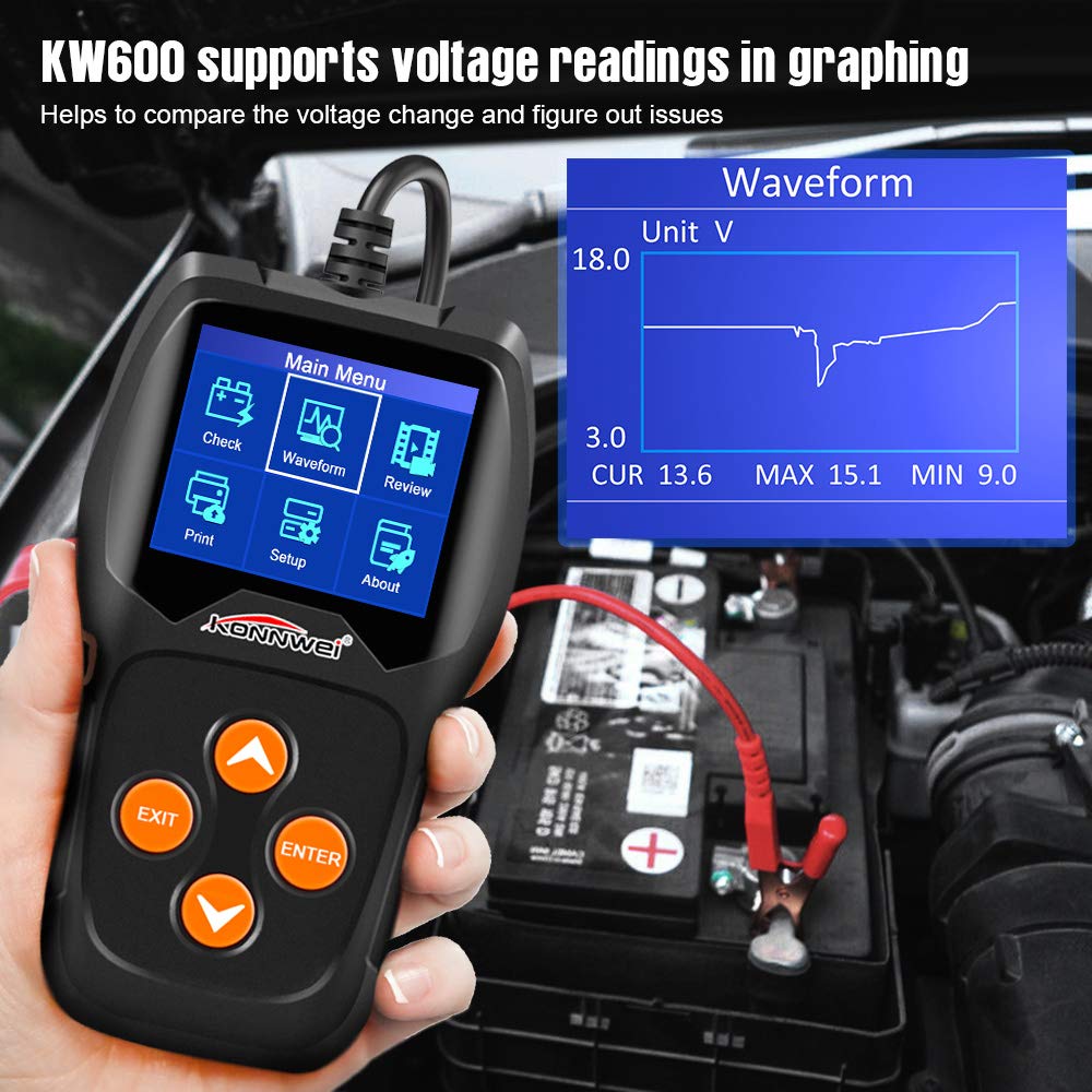 Car Battery Tester 12V 100-2000 CCA 220AH Automotive Battery Load Analyzer Alternator Tester Waveform Voltage Test
