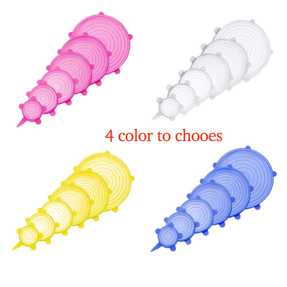 Tapas para cocina elásticas de silicona, accesorios universales para envolver comida, cuenco, olla, tapa, Cubierta para verdura de frutas, utensilios de cocina, 6 uds.