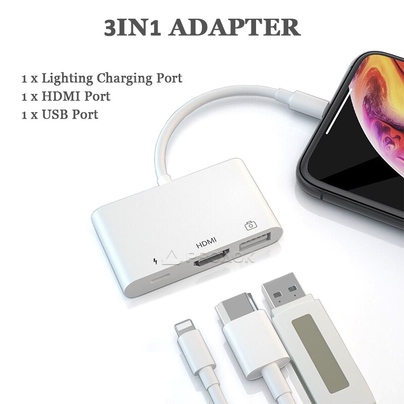 Hdmi Adapter Voor Lightning Naar Usb Camera Met Otg Functie Ondersteuning Opladen Voor Iphone/Ipad Naar Hd/Tv projector Kabel Converter