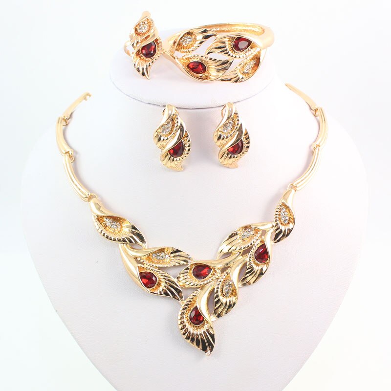 Gold Farbe Schmuck Sets Blätter Form African Kostüm Halskette Set Frauen Braut-accessoires