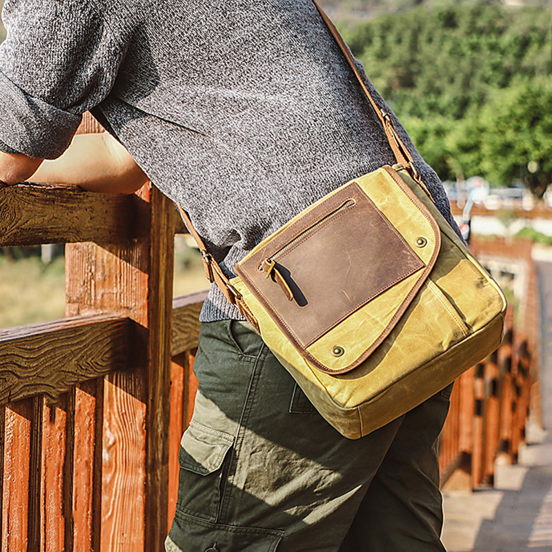 Oulylan retro crossbodytas, schoudertas voor heren, canvas, waterdicht, slijtvast, casual, outdoor, reistas