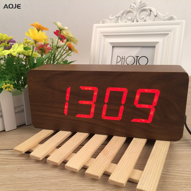 Grote houten klok ongebruikelijke led digitale houten wekker despertador geluid gecontroleerd elektronische klok desktop 21*9*5cm