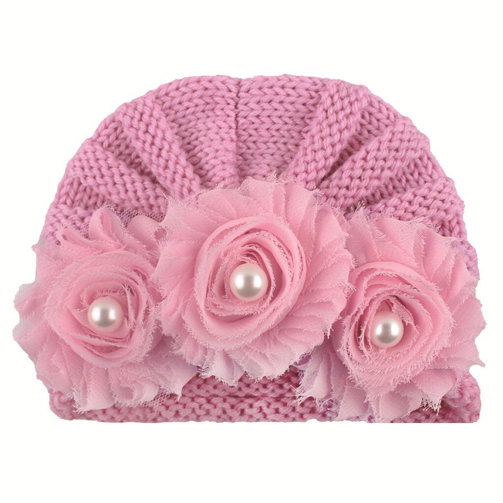 Grote Bloem Gebreide Baby Meisje Hoed Herfst Winter Warm Kids Baby Winter Hoed Effen Kleur Kindje Beanie Bonnet Enfant Kind hoed # P30: D