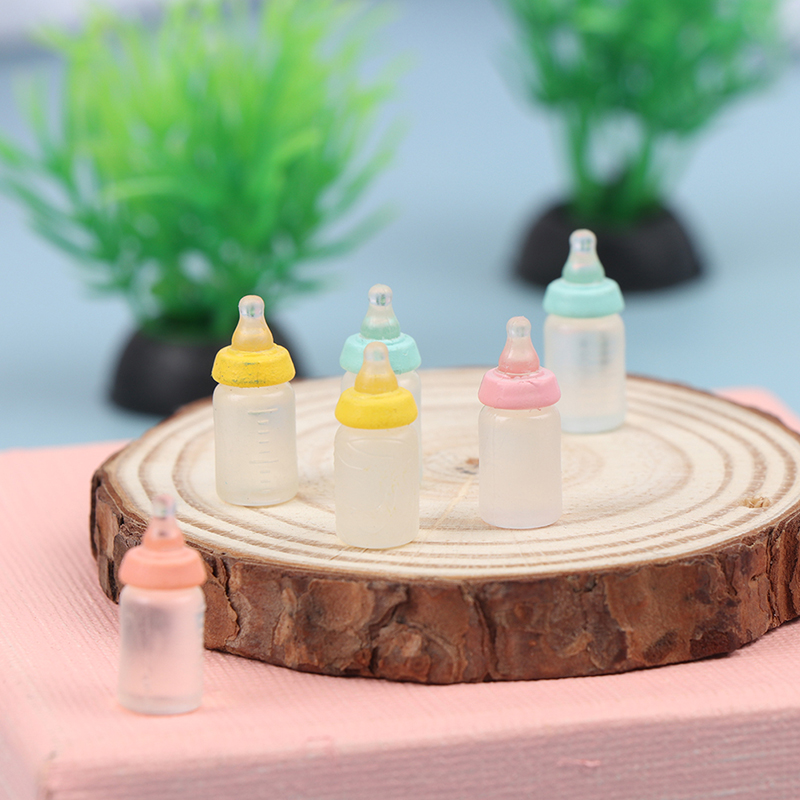 6Pcs Colorful Resin Simulation Mini Milk Bottle Miniature Baby bottle Super Cute Transparent Bottle 1:12 Dollhouse Accessories