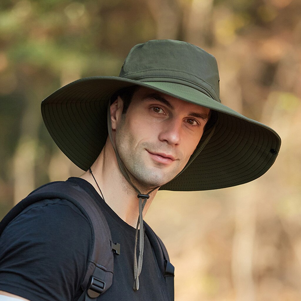 Men Large Wide Brim Hats Waterproof Hat Camping Plus Size Bucket Hat Breathable Sun Protection Cap Summer Outdoors Fisherman Hat: Army Green