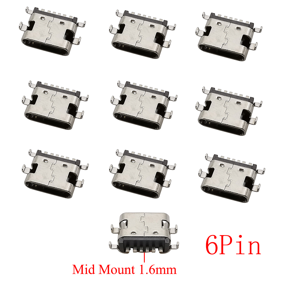 Connecteur USB Type C femelle, 2/6/16/24 broches, prise SMD SMT type-c, Port de chargement pour le soudage de PCB, adaptateur de réparation, bricolage, 10 pièces: MULTI