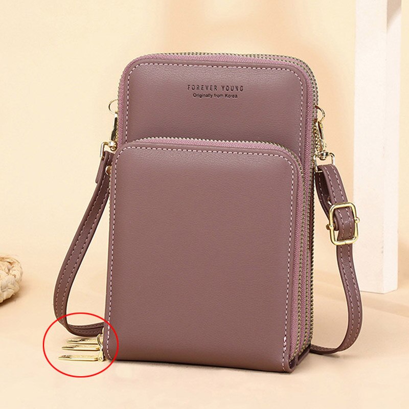 HEIßER 3 Schichten Große Kapazität Telefon Tasche Schulter Tasche Für Frauen Pu Leder Weibliche Kleine Umhängetaschen Damen Messenger Geldbörse: Dk Purple A Zipper