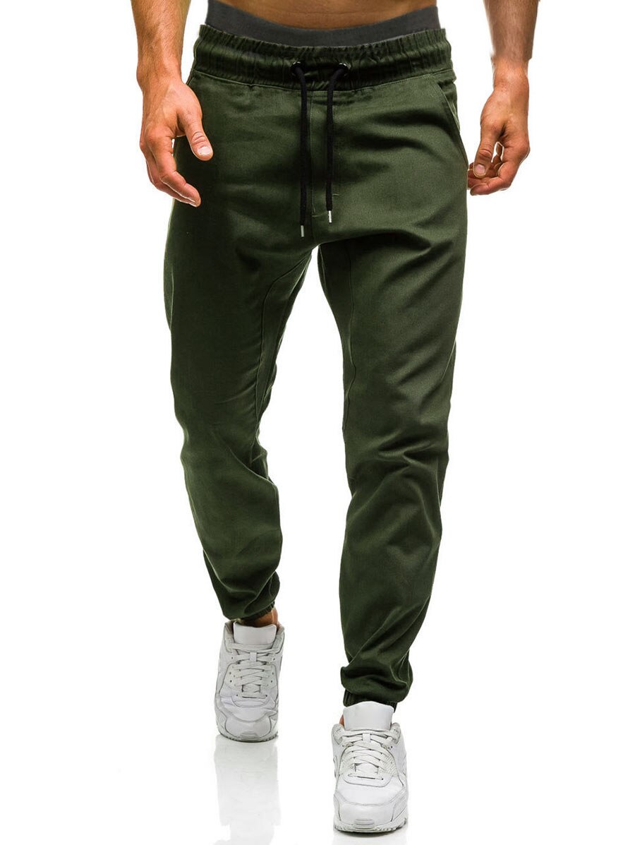 Spring autumn Joggers running hiphop Drawstring Men s skinny casual jeans stretch Cotton pants long trousers men: L / green