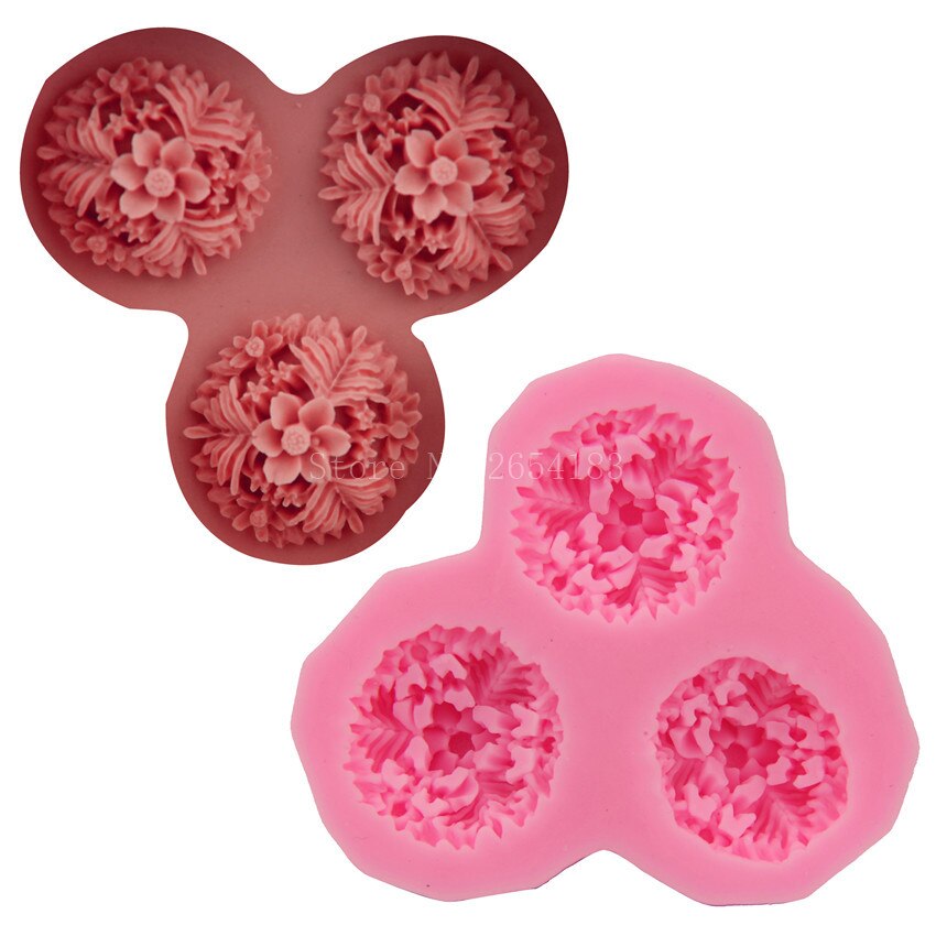 3 håll blomma lotus silikonfondant tvål 3d kakform cupcake gelé godis choklad dekoration bakverktyg formar  fq1761