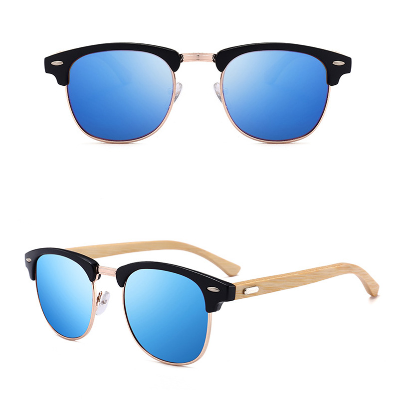 Jsooyan polariserede solbriller mænd træ bambus stel køre solbriller retro runde nuancer googles pilot spejl linse briller