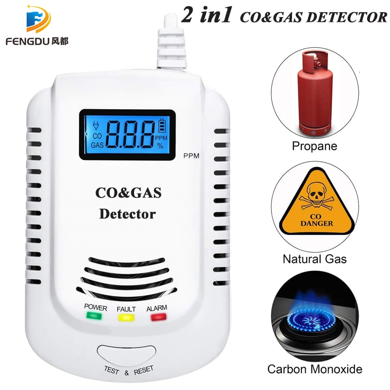 Detector de gas 2 en 1, alarma de gas natural/metano/propano/CO enchufable para el hogar, detector de sensor de fugas con respuesta de voz y pantalla LED