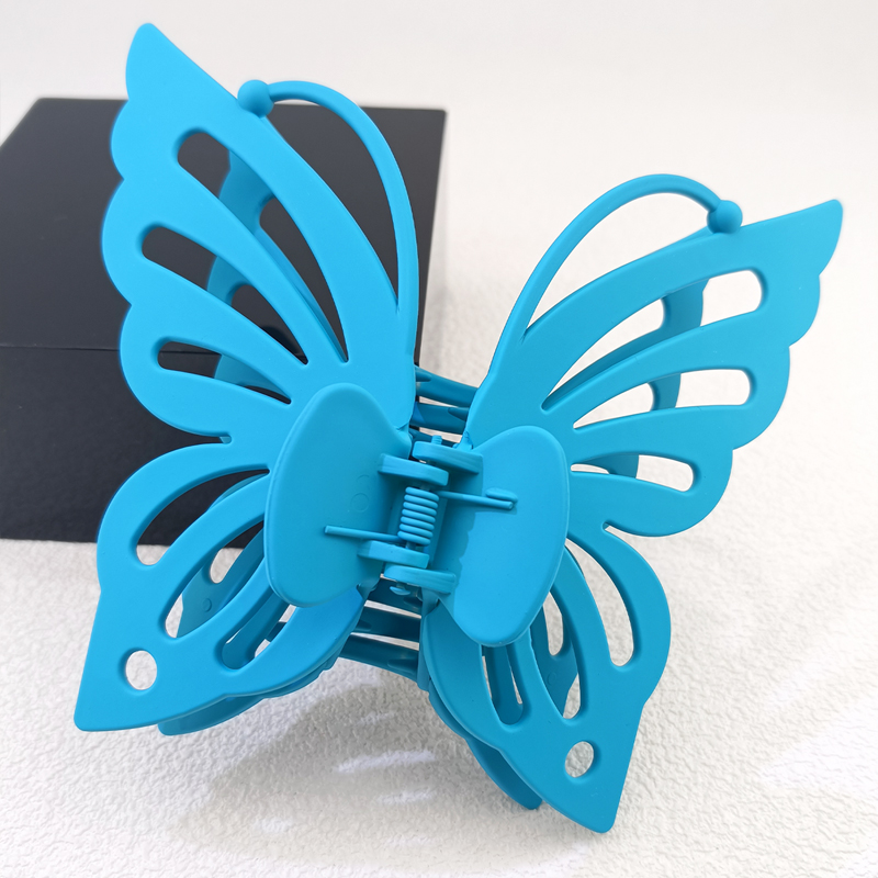 Pinza para el pelo para la cabeza trasera para niñas y mujeres, dulce verano, 13,5 cm, ala de doble capa, antena hueca, pinza para el pelo de plástico de mariposa: Negro