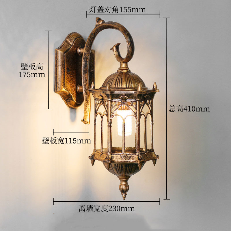 Lámpara de pared para pasillo, de estilo europeo, para exteriores, lámpara impermeable para pared de patio, simple, para villa, puerta, balcón, pasillo, luz de pared retro: Bronze
