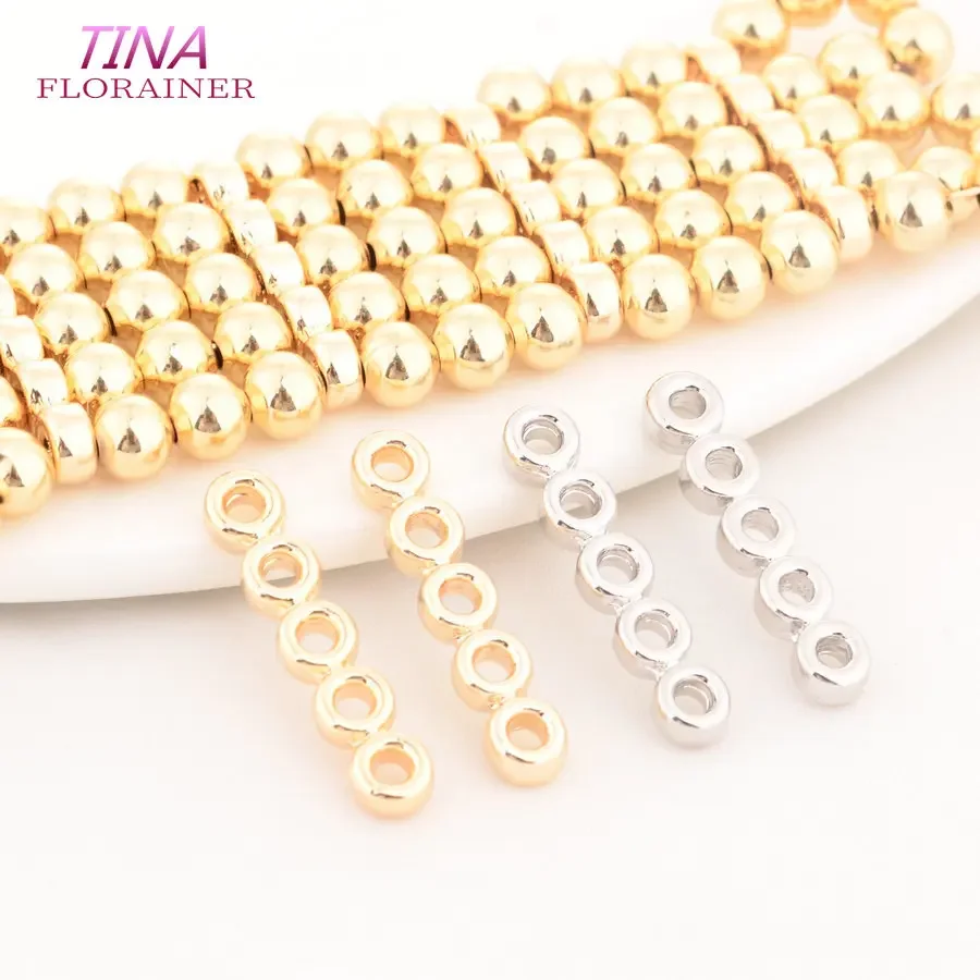 Componentes para hacer joyas con cuentas, conector de pulsera y collar con 5 agujeros, separadores de barra espaciadora de cuentas chapadas en oro Real de 18K Diy