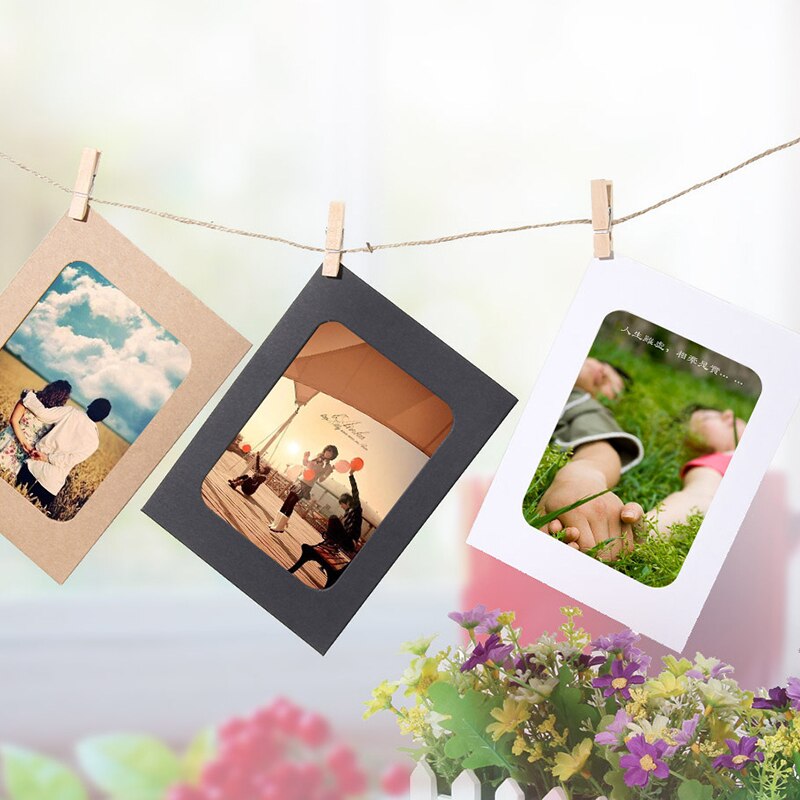 10 Pcs 3Inch Diy Kraftpapier Fotolijst Opknoping Muur Foto Framealbum + Touw + Clips Set Voor familie Geheugen