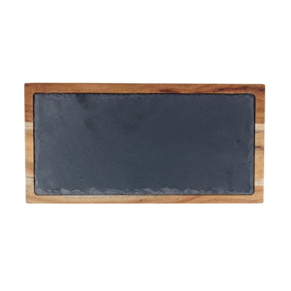 Solid Wood Snack Tray Wooden Tray Black SLATE Plate Acacia Wood Wrapped Plate Western Japanese Food Plate Kitchen Decoration: B