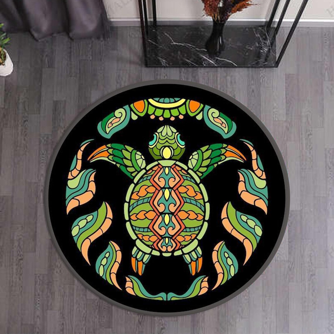 Turtle Themed Rug Ocean themed rug, Sea turtle print rug, Round rug,... – Vicedeal
