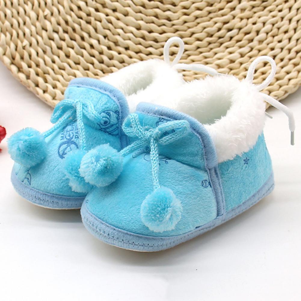 Herfst Winter 0-1 Jaar Oude Baby Meisjes Puffer Bal Zachte Tong Warme Peuter Schoenen Snoep Kleur Harige Laarzen kinderen Jaar