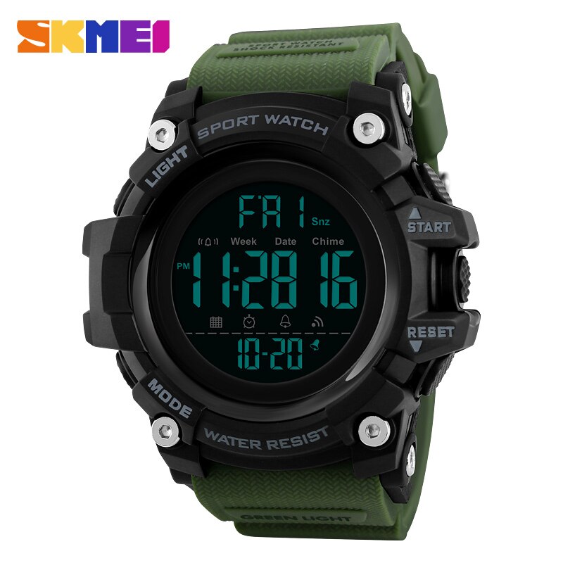 Skmei Shockproof 2 Tijd Sport Horloge Stopwatch Count Down Heren Digitale Horloges Waterdicht Zachte Klok Voor Mannelijke Reloj Hombre 1384: ArmyGreen