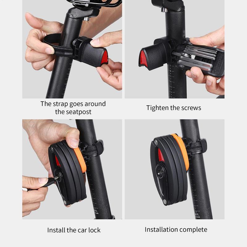 Folding Bike Lock Anti Theft Lock High-Security Bike Frame Lock Waterproof With Reflective Bracket And 3 Keys Alloy Steel