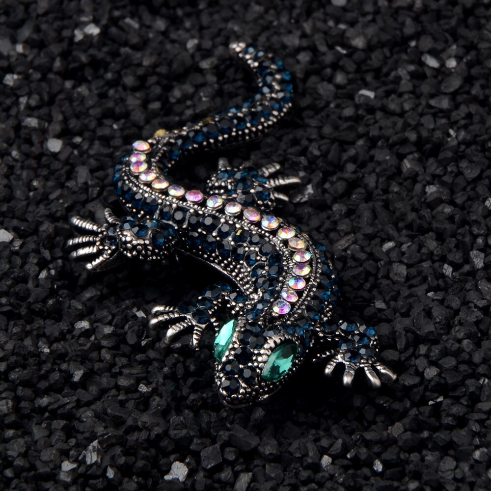 Chanfar Vintage Crystal Paved Gecko Brooches Lizard Animal Brooch Pins For Women Men Dress Hat Jewelry