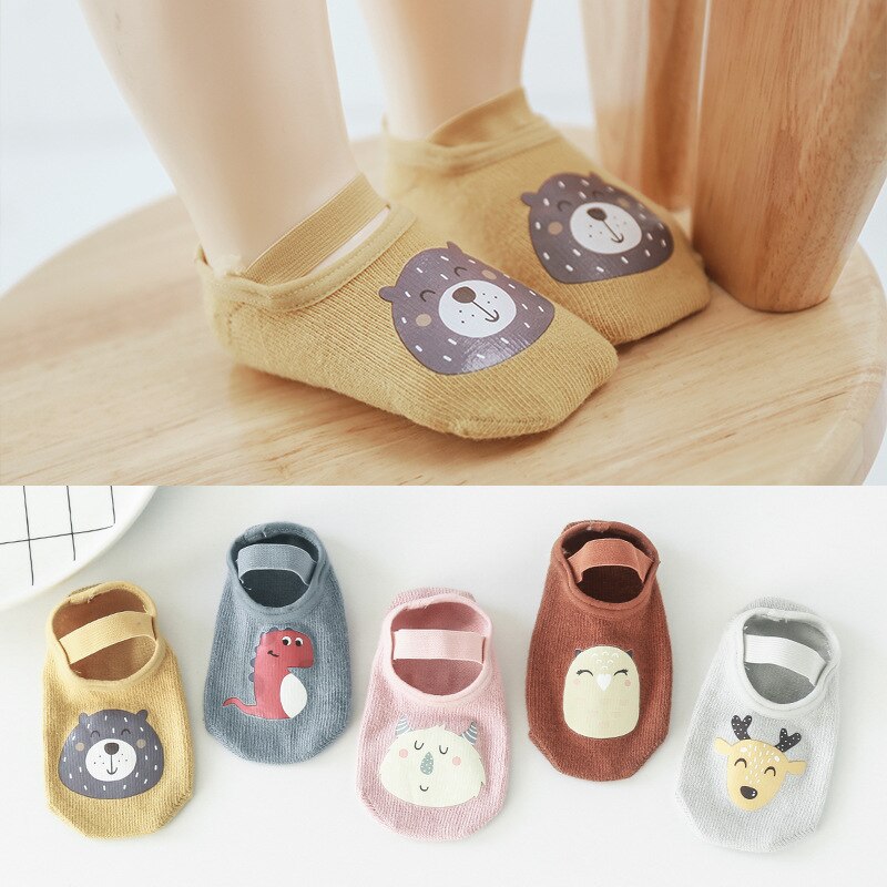 1 Pair 0-3Y Newborn Baby Socks Spring Cartoon Animal Soft Cotton Floor Socks With Band For Boy Girls Anti Slip Infant Short Sock