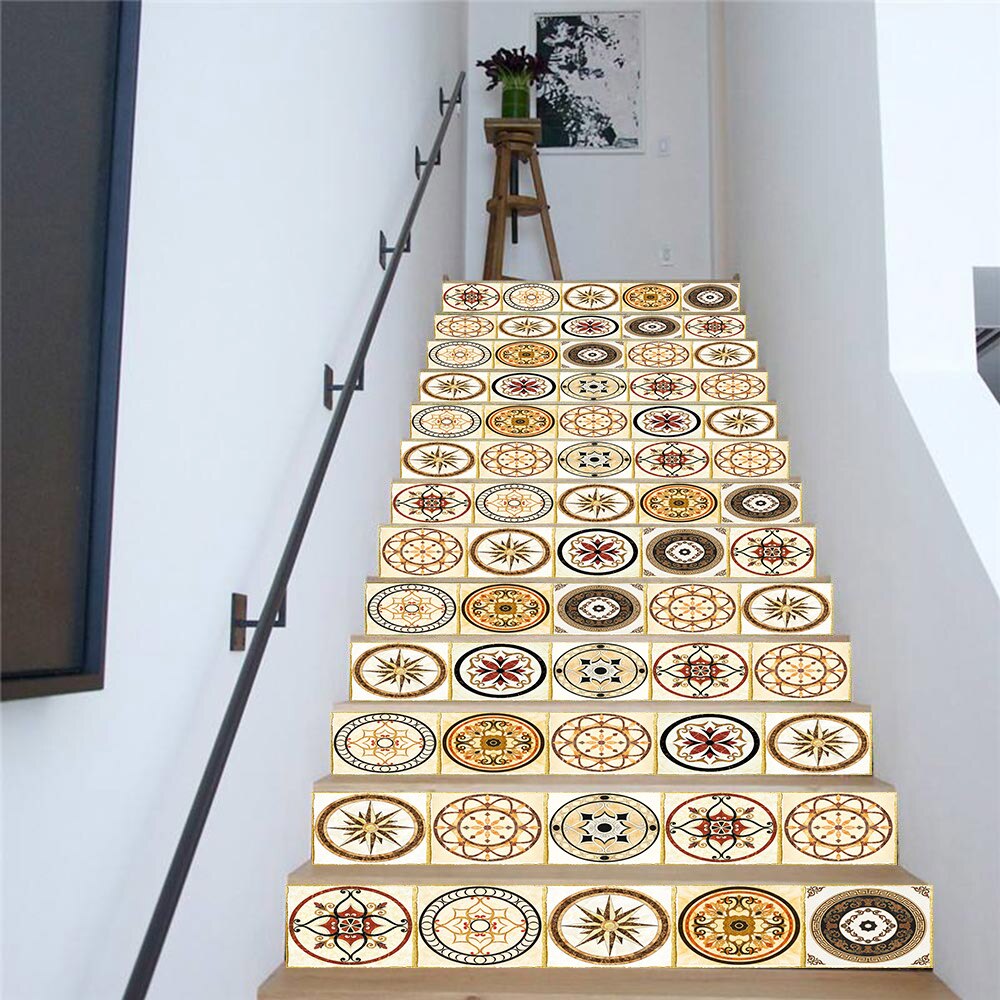 13 stk selvklæbende innovative pvc trapper klistermærker europæisk mønster gør-det-selv gul mursten mønster hjem vandtætte wallstickers