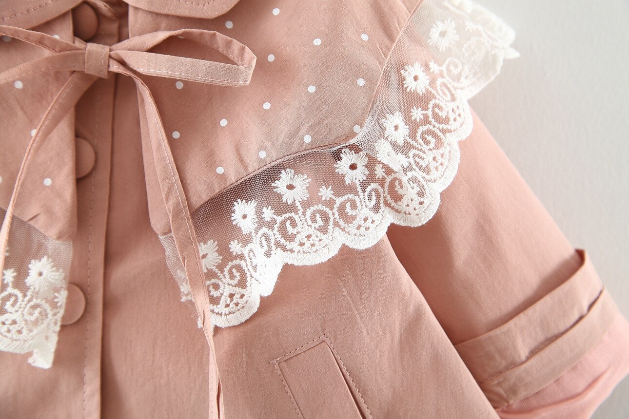 Roze Uitloper Baby Meisjes Fall Jas Met Kant & Bow Zoete 0-4Years Peuter Nest Meisje Winter Katoenen Zachte Jas leuke