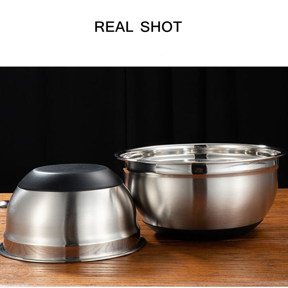 Utensilio de cocina antideslizante de acero inoxidable, cuenco para ensalada, pan, pasteles, cuencos, 18/20/22/24/26/28/30cm de diámetro, 1 unidad: Black silicone base / 22cm