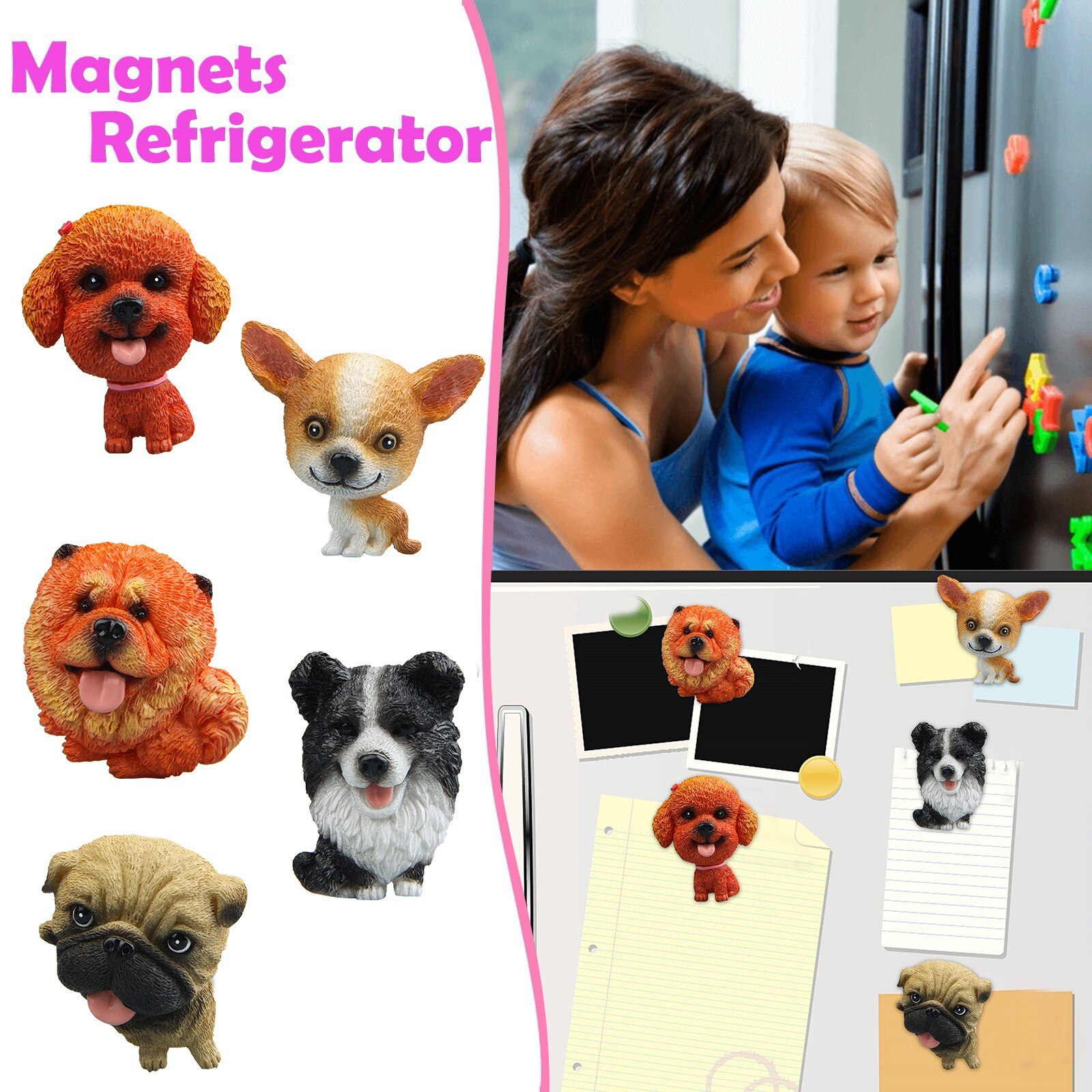 Dog Model Refrigerator Magnet Doll Magnetic Sticker Animal Refrigerator Magnet Cute World Famous Dog Bulldog Sticker/#