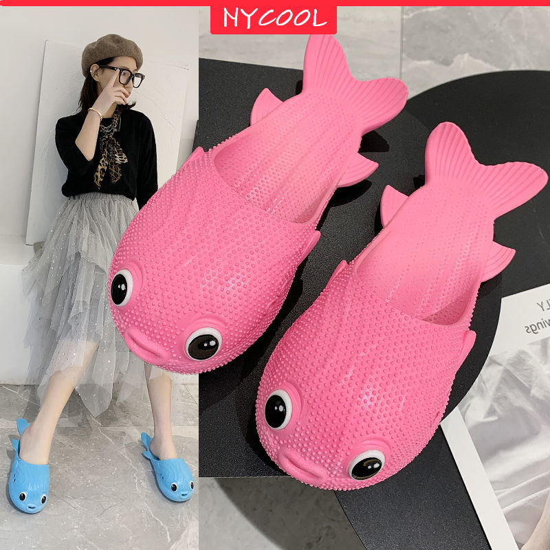 NYCOOL Bionic Boys Girls Cartoon Shoes Puffer Fish Slippers Parent-child Sandals Children Beach Shoes Kids Flip Flops Bathroom
