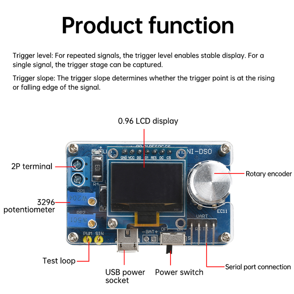 DIY Digital Oscilloscope Electronic Kit 0.96 Inch OLED DIY Soldering Project Practice Solder Assembly DC 5V 1-500ms 100-500us