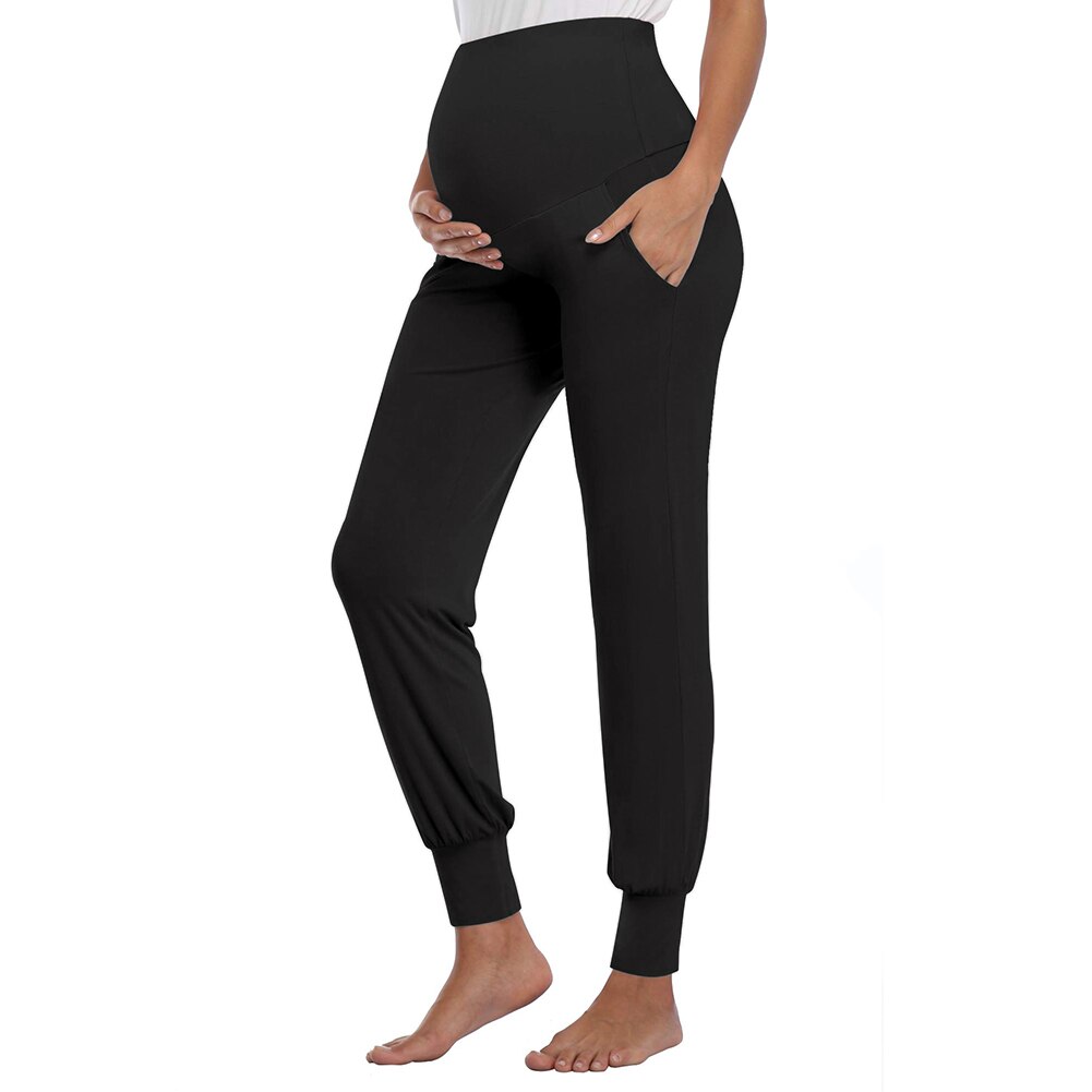 Pregnant Women Maternity Stretchy Pants with Pockets Female Cotton Solid Color High Waist Casual Comfortable Trousers
