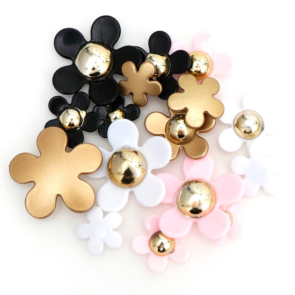 20 Stk/partij Bloem Hars Mix Size Roze Wit Blak Kleur Kawaii Hars Hanger Bloem Decorationfor Mode Resina Ambachten