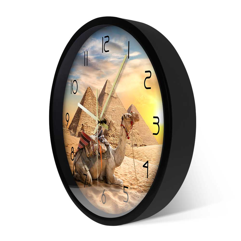 Sahara Animals Sunset Desert Camel Wall Clock Egypt Pyramids Egyptian Architecture Home Decor Quiet Clocks Africa Travel