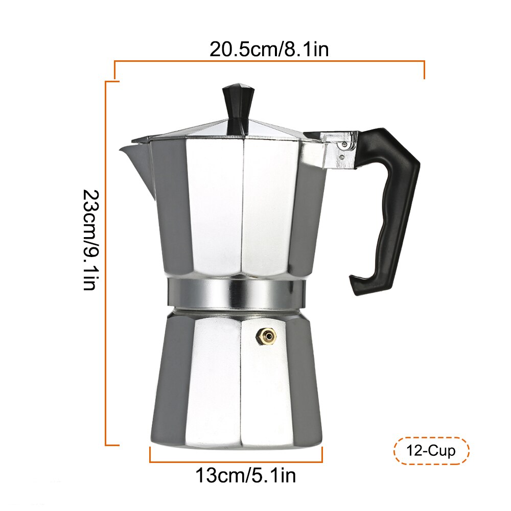 Homgeek kaffemaskine aluminium espresso kaffemaskine percolator kaffe kogeplader maker mokka pot 1 kop /3 kop /6 kop /9 kop /12 kop: 12 kop