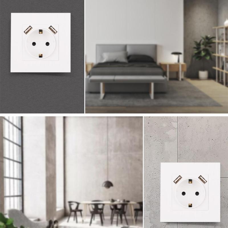 Electrical Wall Socket Double USB Port 220-250V 16A Socket Power Outlet