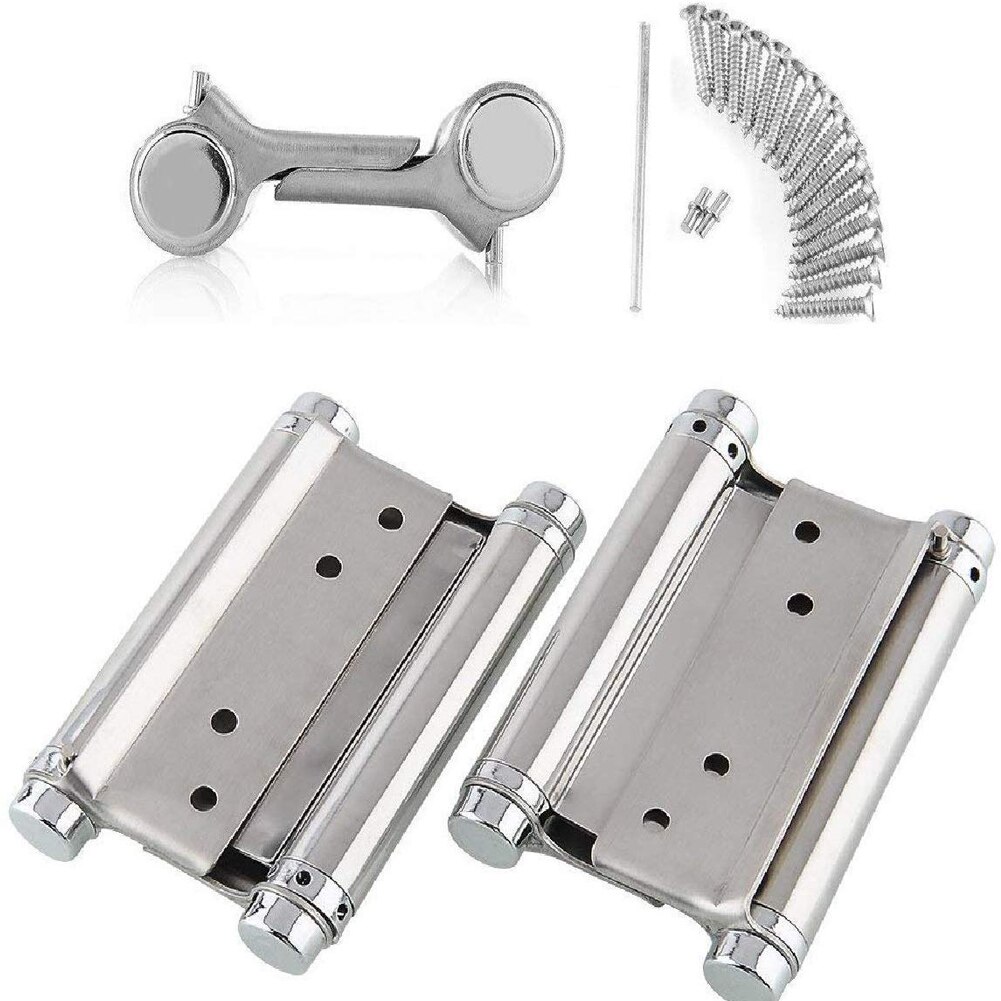 2pcs/set Locking Hard Adjustable Hardware Gate Double Swinging With Screws Door Hinge Stainless Steel Home Office Self Closing