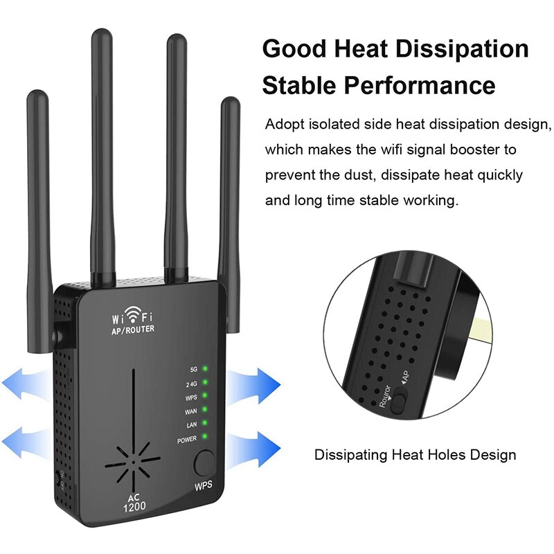 Wifi range extender 1200 mbps wifi repeater trådlös signal booster 2.4 och 5 ghz wifi extender signalförstärkare-eu-kontakt