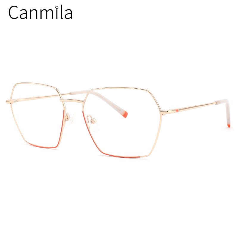 Monturas de gafas grandes de Metal ultraligeras para mujer, anteojos ópticos Vintage con prescripción de miopía, polígono, Canmila BOM1131: C4