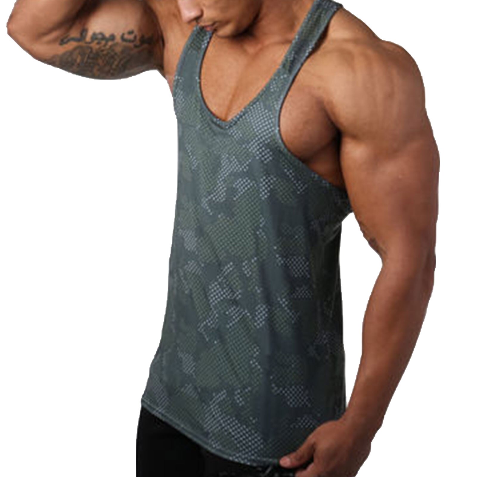 Gimnasio hombres sin mangas camiseta Tank Top camisas estampado de de algodón de culturismo Fitness entrenamiento chaleco camiseta interior Fitness: Verde / M