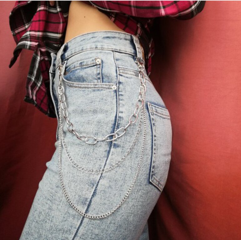 Chaîne De Pantalon Multi-couches Argentée Style Punk - Accessoire Mode Ajustable Pour Jeans Et Jupes