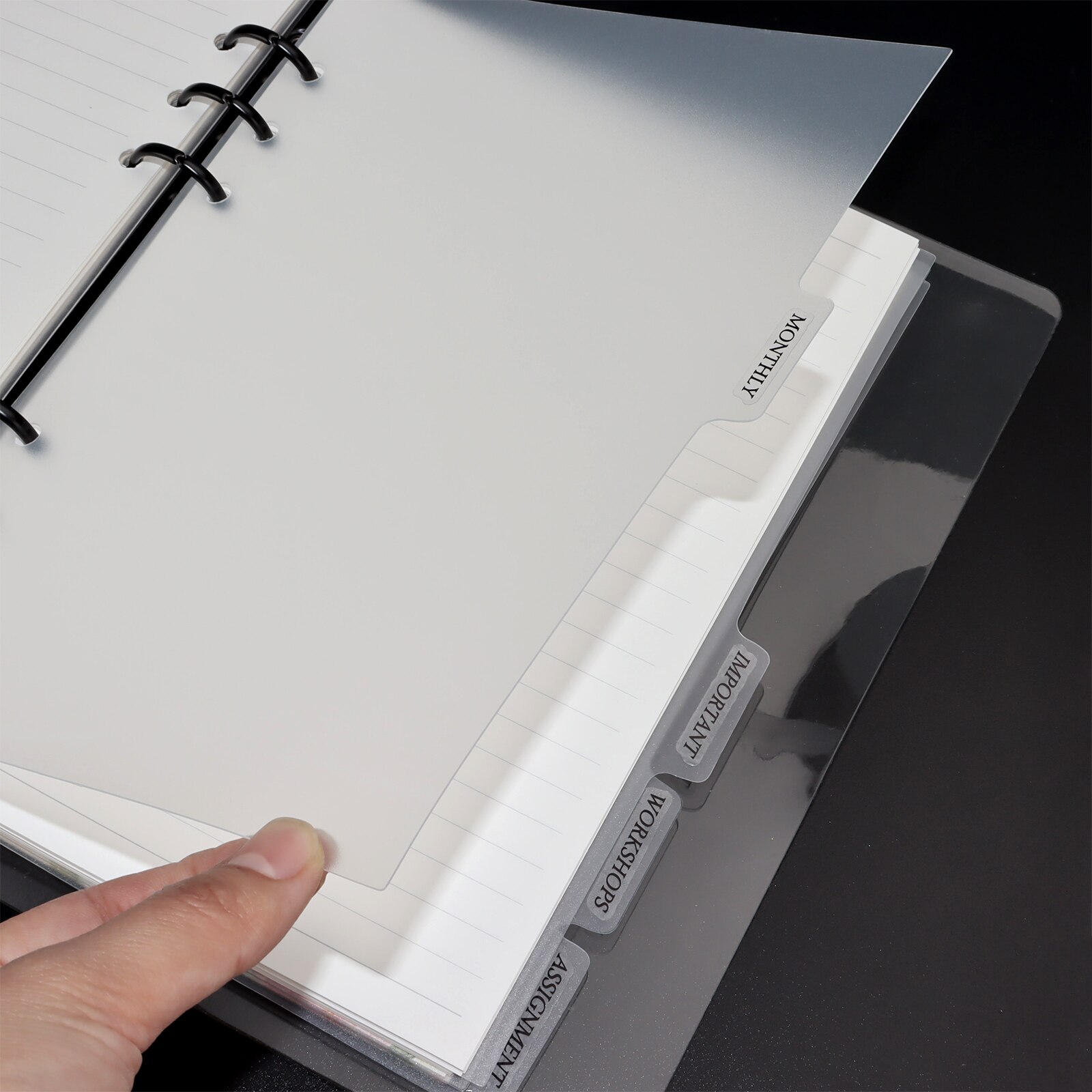 Plain White Clear 6Hole A5 Index Divider With Black Tab Sticker Transparent Plastic Tab Binder A5 Divider Inserts For Planner